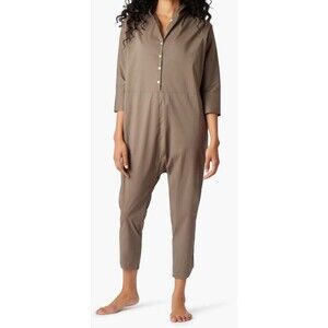 TKEES Poplin Cotton Jumpsuit Button Up Khaki Green Size 1 (2-4) Pockets Spring